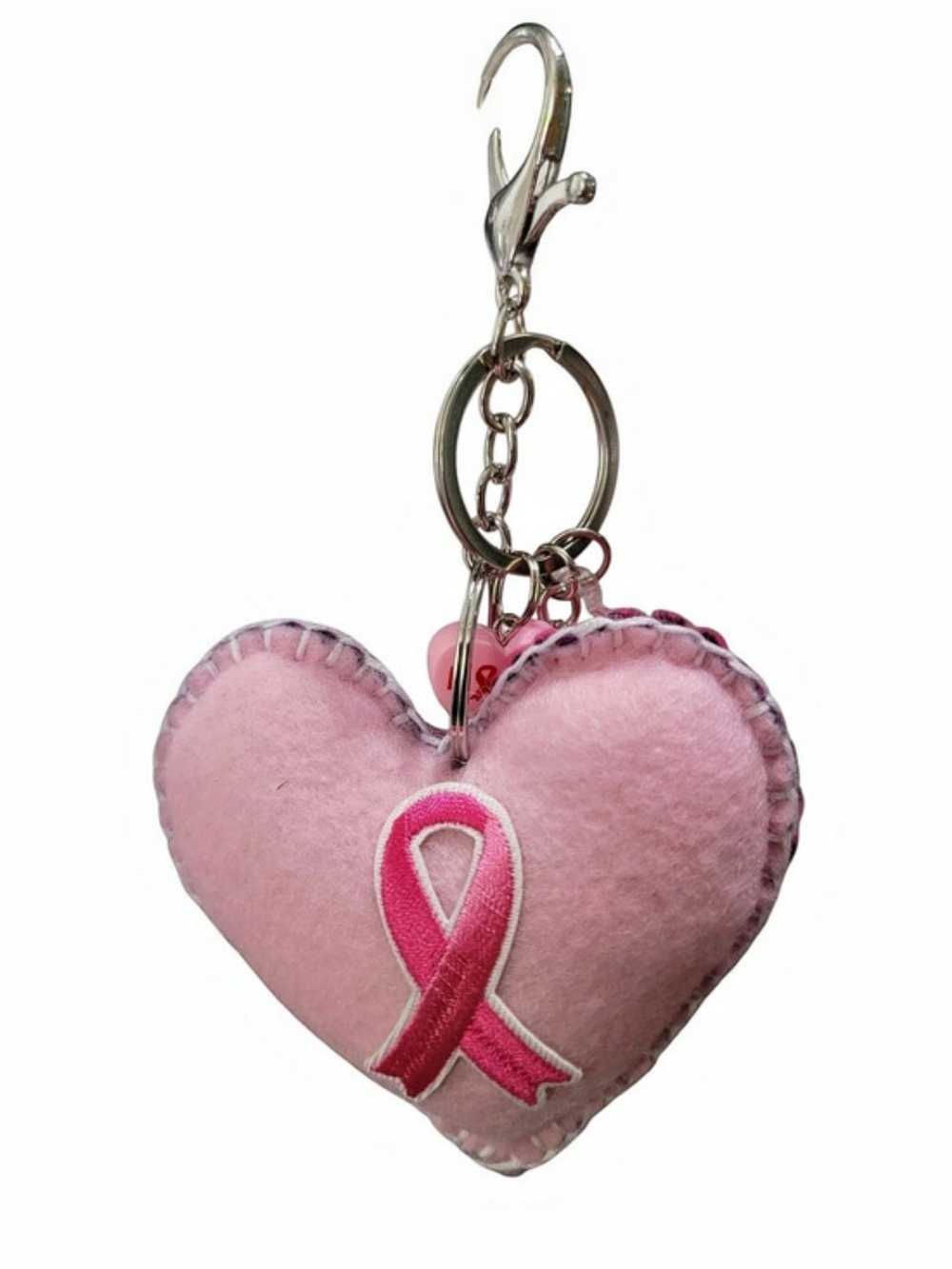 Pink Heart Awareness Ribbon Keychain